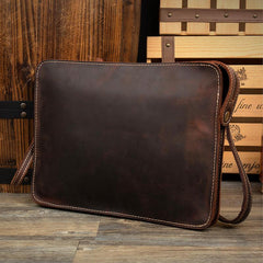 Cool Dark Brown Leather 11 inches Mens Courier Bag Casual Messenger Bags Clutch Postman Bags for Men - imessengerbags