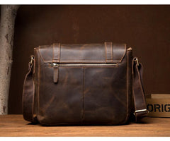 Cool Dark Brown Leather 11 inches Mens Small Messenger Bags Side Bag Brown Courier Bag for Men - imessengerbags