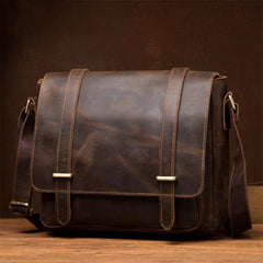 Cool Dark Brown Leather 11 inches Mens Small Messenger Bags Side Bag Brown Courier Bag for Men - imessengerbags