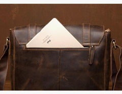 Cool Dark Brown Leather 11 inches Mens Small Messenger Bags Side Bag Brown Courier Bag for Men - imessengerbags