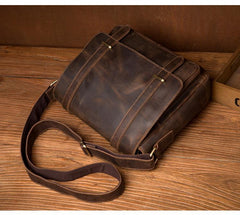 Cool Dark Brown Leather 11 inches Mens Small Messenger Bags Side Bag Brown Courier Bag for Men