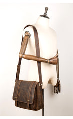 Cool Dark Brown Leather 11 inches Mens Small Messenger Bags Side Bag Brown Courier Bag for Men - imessengerbags