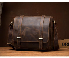 Cool Dark Brown Leather 11 inches Mens Small Messenger Bags Side Bag Brown Courier Bag for Men - imessengerbags