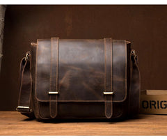 Cool Dark Brown Leather 11 inches Mens Small Messenger Bags Side Bag Brown Courier Bag for Men