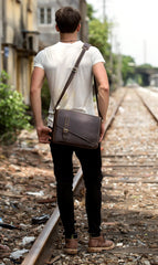 Cool Coffee Leather 13 inches Mens Small Postman Bag Messenger Bag Courier Bag for Men