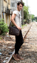 Cool Coffee Leather 13 inches Mens Small Postman Bag Messenger Bag Courier Bag for Men