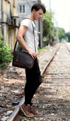 Cool Coffee Leather 13 inches Mens Small Postman Bag Messenger Bag Courier Bag for Men