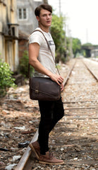 Cool Coffee Leather 13 inches Mens Small Postman Bag Messenger Bag Courier Bag for Men