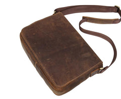 Dark Brown Leather 13 inches Mens Messenger Bags Courier Bags Postman Bag for Men - imessengerbags