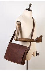 Dark Brown Leather 13 inches Mens Messenger Bags Courier Bags Postman Bag for Men - imessengerbags