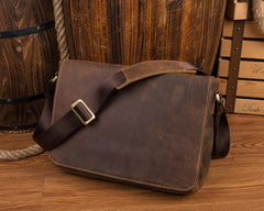 Dark Brown Leather 13 inches Mens Messenger Bags Courier Bags Postman Bag for Men