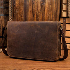 Dark Brown Leather 13 inches Mens Messenger Bags Courier Bags Postman Bag for Men