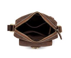 Casual Dark Brown Leather Mens Mini Vertical Messenger Bag Small Side Bags Postman Bag for Men - imessengerbags