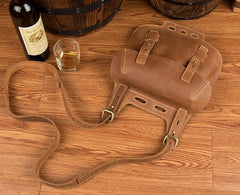 Dark Brown Leather 8 inches Mens Small Saddle Messenger Bags Shoulder Bags for Men - imessengerbags