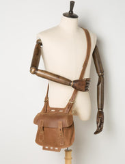 Dark Brown Leather 8 inches Mens Small Saddle Messenger Bags Shoulder Bags for Men - imessengerbags