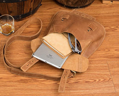 Dark Brown Leather 8 inches Mens Small Saddle Messenger Bags Shoulder Bags for Men - imessengerbags