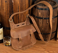 Dark Brown Leather 8 inches Mens Small Saddle Messenger Bags Shoulder Bags for Men - imessengerbags