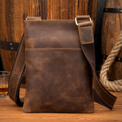 Cool Brown Leather 8 inches Mens Small Vertical Messenger Bags Brown Courier Bag for Men