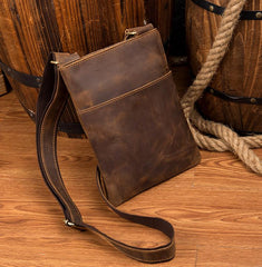 Cool Brown Leather 8 inches Mens Small Vertical Messenger Bags Brown Courier Bag for Men