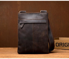 Cool Brown Leather 8 inches Mens Small Vertical Messenger Bags Brown Courier Bag for Men - imessengerbags