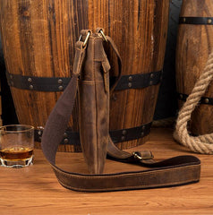 Cool Brown Leather 8 inches Mens Small Vertical Messenger Bags Brown Courier Bag for Men - imessengerbags