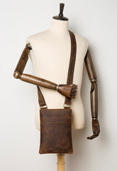 Cool Brown Leather 8 inches Mens Small Vertical Messenger Bags Brown Courier Bag for Men - imessengerbags
