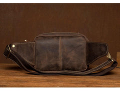 Dark Brown Leather Fanny Pack Mens Waist Bag Hip Pack Belt Bags Bumbags for Men