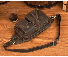 Above view of Mens Leather Fanny Pack Men Leather Belt Bag Men Leather Waist Bag