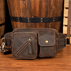 Cool Brown Leather Fanny Pack Mens Waist Bags Hip Pack Belt Bags Bumbags for Men