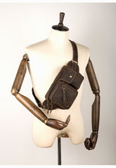 Cool Brown Leather Fanny Pack Mens Waist Bags Hip Pack Belt Bags Bumbags for Men