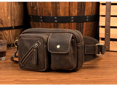 Cool Brown Leather Fanny Pack Mens Waist Bags Hip Pack Belt Bags Bumbags for Men