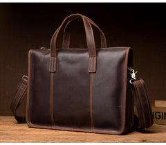 Vintage Dark Brown Leather Mens 12 inches Briefcase Laptop Side Bag Business Bags Work Bags for Men - imessengerbags