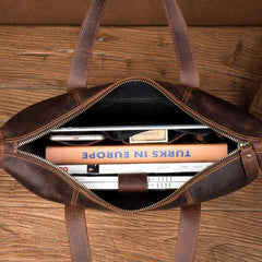 Vintage Dark Brown Leather Mens 12 inches Briefcase Laptop Side Bag Business Bags Work Bags for Men - imessengerbags