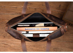 Vintage Dark Brown Leather Mens 12 inches Briefcase Laptop Side Bag Business Bags Work Bags for Men - imessengerbags