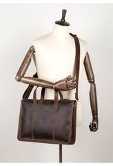 Vintage Dark Brown Leather Mens 12 inches Briefcase Laptop Side Bag Business Bags Work Bags for Men - imessengerbags