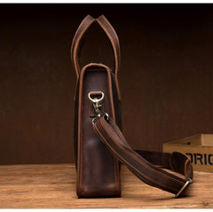 Vintage Dark Brown Leather Mens 12 inches Briefcase Laptop Side Bag Business Bags Work Bags for Men - imessengerbags