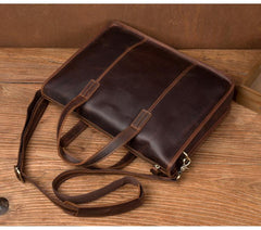 Vintage Dark Brown Leather Mens 12 inches Briefcase Laptop Side Bag Business Bags Work Bags for Men - imessengerbags