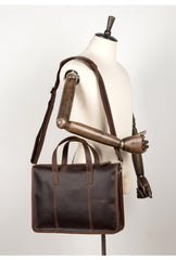 Vintage Dark Brown Leather Mens 12 inches Briefcase Laptop Side Bag Business Bags Work Bags for Men - imessengerbags