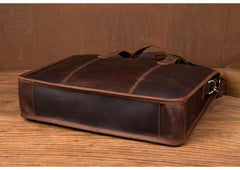 Vintage Dark Brown Leather Mens 12 inches Briefcase Laptop Side Bag Business Bags Work Bags for Men - imessengerbags