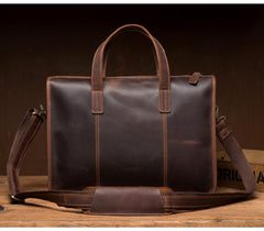 Vintage Dark Brown Leather Mens 12 inches Briefcase Laptop Side Bag Business Bags Work Bags for Men - imessengerbags