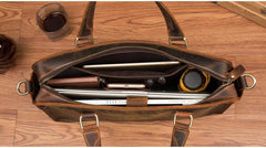 Vintage Brown Leather Mens 14 inches Briefcase Laptop Briefcase Business Bags Work Bags for Men - imessengerbags
