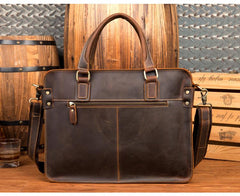 Vintage Brown Leather Mens 14 inches Briefcase Laptop Briefcase Business Bags Work Bags for Men - imessengerbags