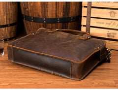 Vintage Brown Leather Mens 14 inches Briefcase Laptop Briefcase Business Bags Work Bags for Men - imessengerbags