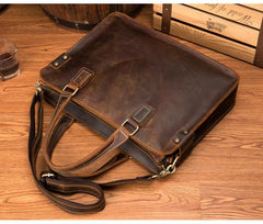 Vintage Brown Leather Mens 14 inches Briefcase Laptop Briefcase Business Bags Work Bags for Men - imessengerbags
