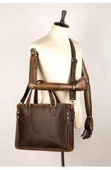 Vintage Brown Leather Mens 14 inches Briefcase Laptop Briefcase Business Bags Work Bags for Men - imessengerbags