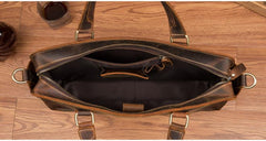 Vintage Brown Leather Mens 14 inches Briefcase Laptop Briefcase Business Bags Work Bags for Men - imessengerbags
