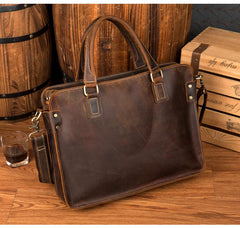 Vintage Brown Leather Mens 14 inches Briefcase Laptop Briefcase Business Bags Work Bags for Men - imessengerbags