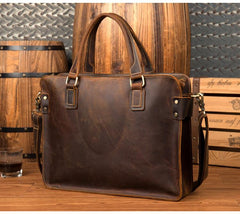 Vintage Brown Leather Mens 14 inches Briefcase Laptop Briefcase Business Bags Work Bags for Men - imessengerbags