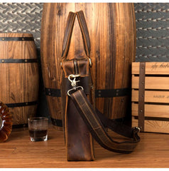Vintage Brown Leather Mens 14 inches Briefcase Laptop Briefcase Business Bags Work Bags for Men - imessengerbags