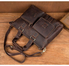 Vintage Brown Leather Mens 15 inches Briefcase Laptop Side Bag Business Bag Brown Work Bags for Men